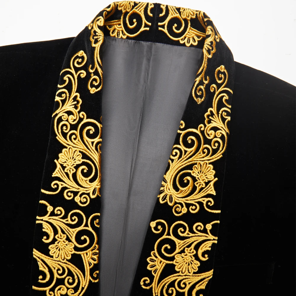 Men's Suits Embroidered Shawl Lapel Groom Wedding Tuxedos Male Prom Blazers Slim Fit Prom Photo Suit Party Tuxedo
