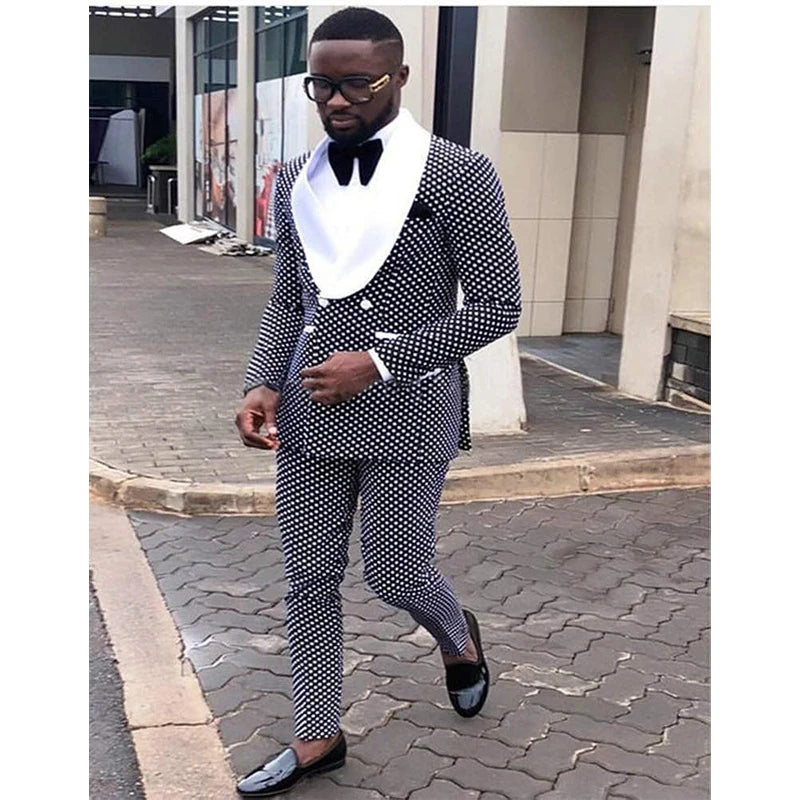 Costume homme 2 pièces coupe slim avec revers châle et veste croisée et pantalon, ensemble smoking pour mariage, bal de promo 