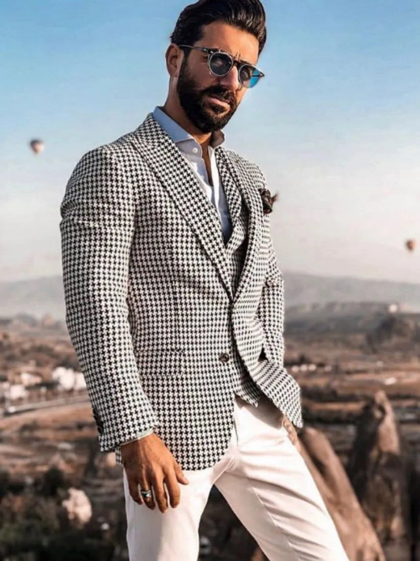Costume homme 3 pièces coupe slim en chambray, croisé, haut, smoking, pantalon noir, gilet, ensemble pour mariage, bal de promo, Terno Masculino 