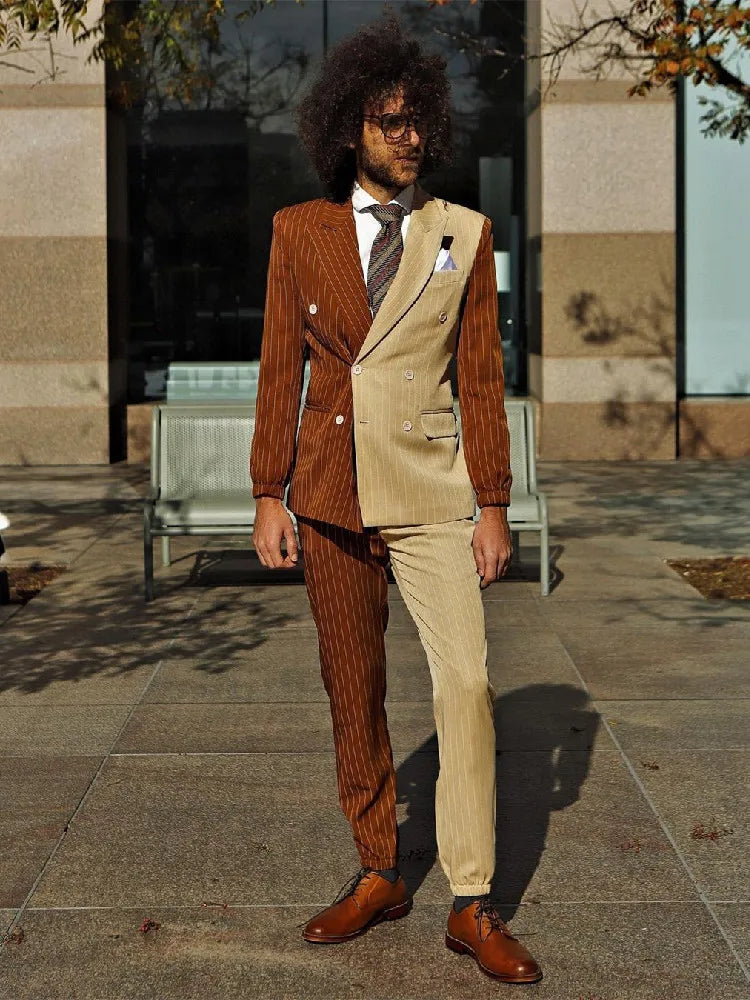 Costumes pour hommes sur mesure épissés 2 pièces Blazer pantalon croisé à rayures fines Revers en pointe Affaires Mariage Marié Sur mesure 