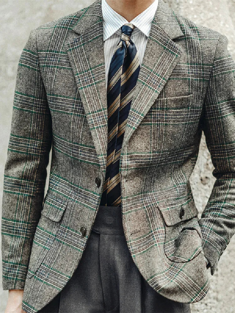 Trajes de hombre a medida, 2 piezas, blazer, pantalón gris, botonadura sencilla, solapa de pico, cuadros a rayas, para novio de boda, a medida, talla grande