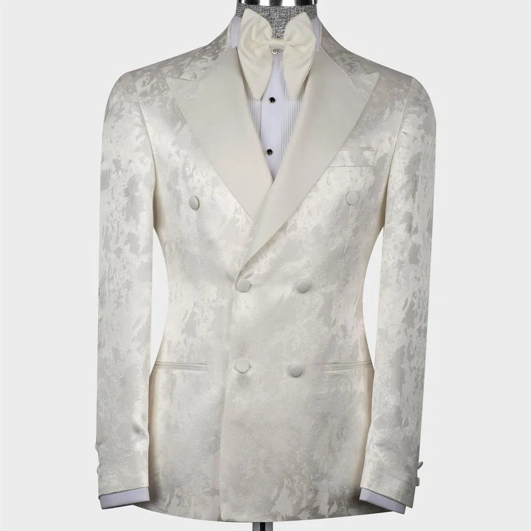 Men's Suits Tailored Jacquard One Piece Blazer Tuxedo Double Breasted Peaked Lapel Formal Work Wear Plus Size Tuxedo Custom Made