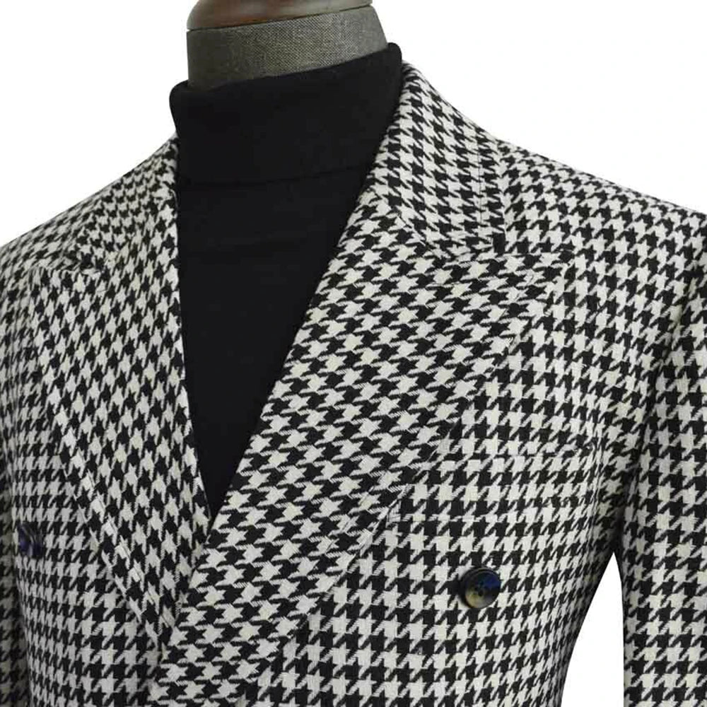 Costumes pour hommes sur mesure, manteau long, pied-de-poule, pardessus croisé, revers pointu, hiver, chaud, mariage, sur mesure, grande taille 
