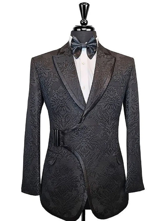 Men's Suits Tailored One Piece Jacquard Blazer Tuxedo Peaked Lapel with Belt Luxury Slim Fit Wedding Custom Made Plus Size