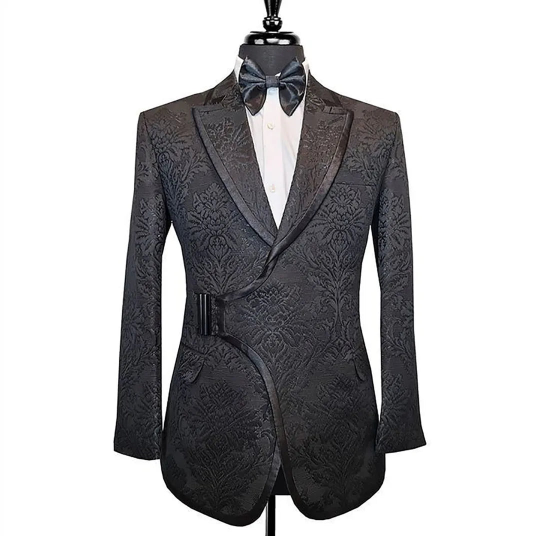 Men's Suits Tailored One Piece Jacquard Blazer Tuxedo Peaked Lapel With Belt Luxury Slim Fit Wedding Custom Made Plus Size