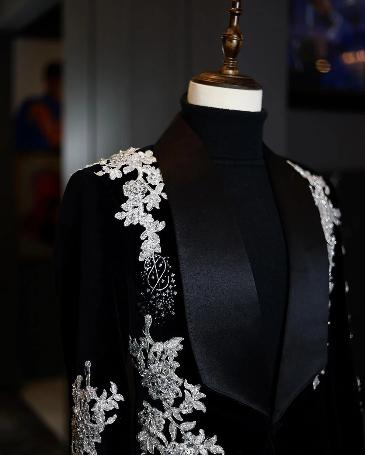 Trajes de hombre a medida, de una pieza, de terciopelo, blazer, un botón, solapa ancha de satén, apliques de cuentas, para boda, formal, hecho a medida, talla grande 