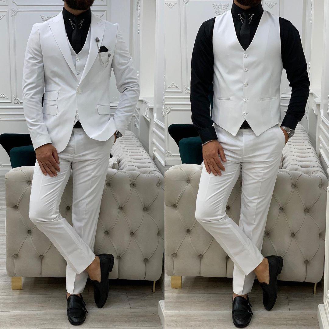 Costume homme 3 pièces, smoking, revers pointu, tenue de soirée, blazer, pantalon, manteau d'affaires, veste + gilet + pantalon 