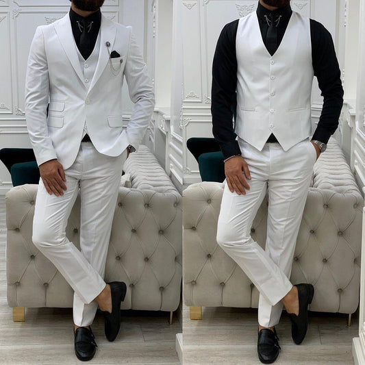 Trajes de hombre, esmoquin, 3 piezas, invierno, solapa de pico, para novio, fiesta, blazer, pantalones, abrigo de negocios, chaqueta, chaleco y pantalones. 