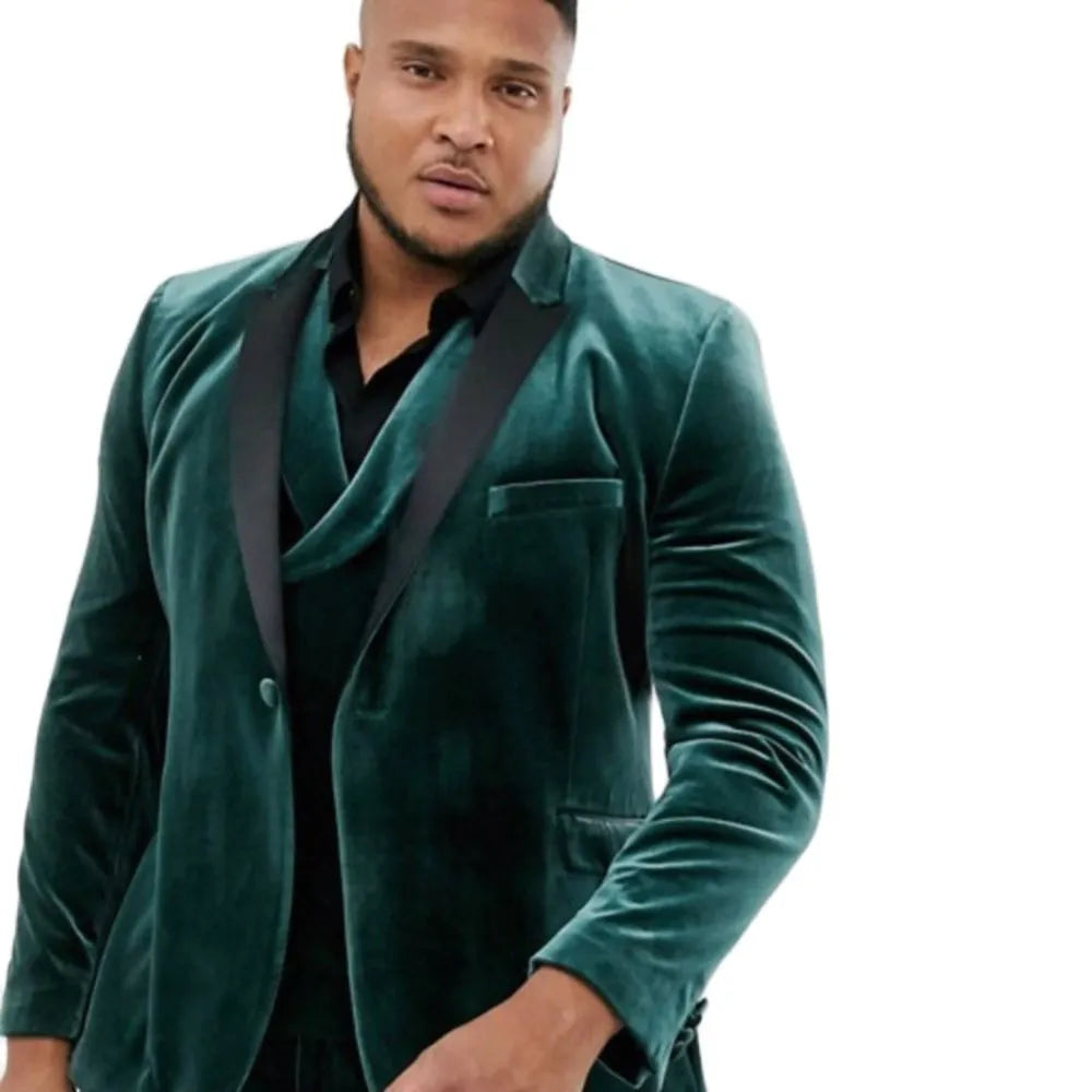 Trajes de hombre de terciopelo ajustados, 3 piezas, esmoquin de un solo pecho, abrigo, chaleco, pantalones, conjunto de traje para boda, graduación, Terno 