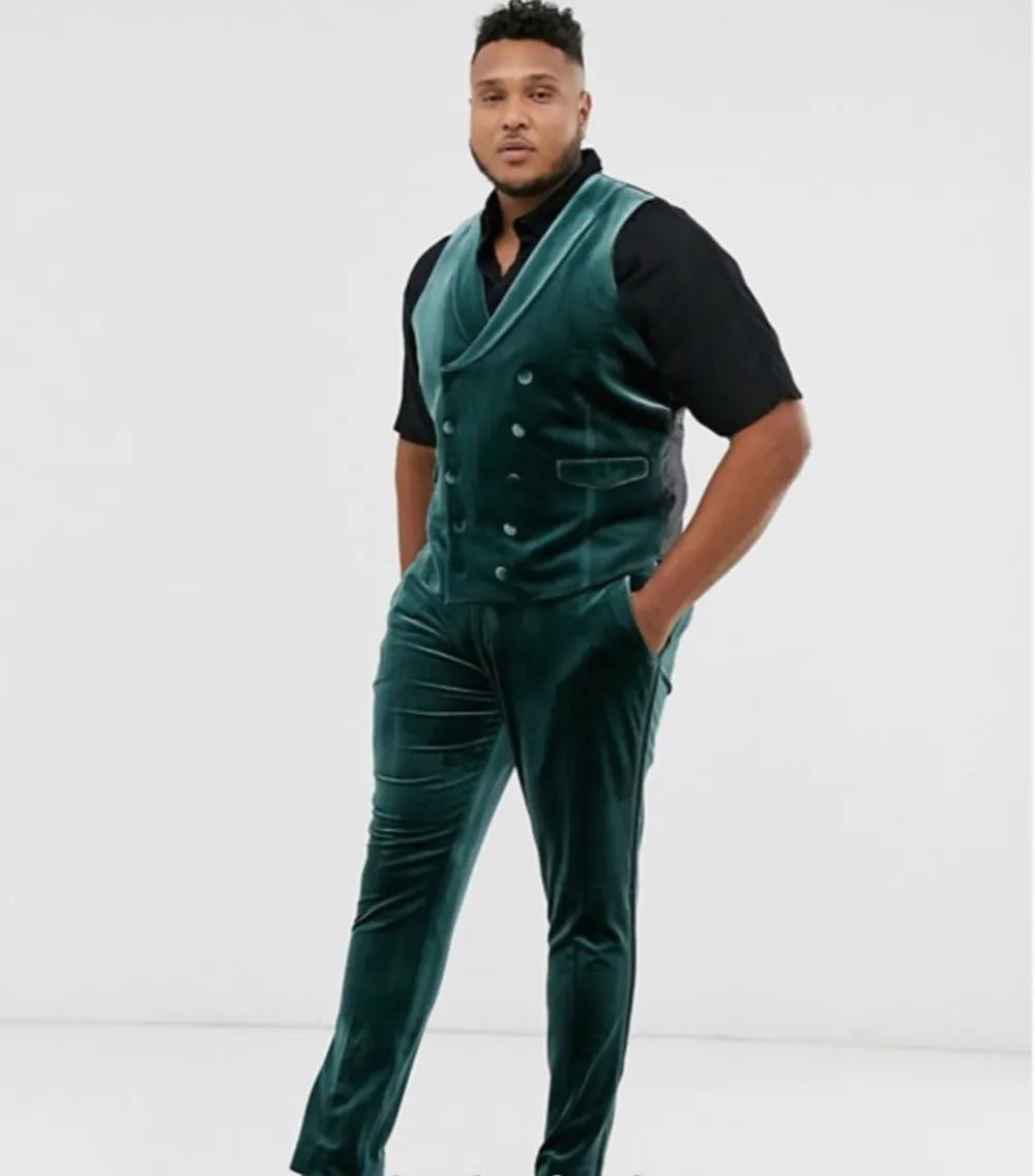 Trajes de hombre de terciopelo ajustados, 3 piezas, esmoquin de un solo pecho, abrigo, chaleco, pantalones, conjunto de traje para boda, graduación, Terno 