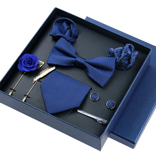 Men's Tie 8cm Necktie Set Formal Wedding Cravat Silk Bowtie Pocket Square Cufflinks Brooch Floral Box Set Gifts