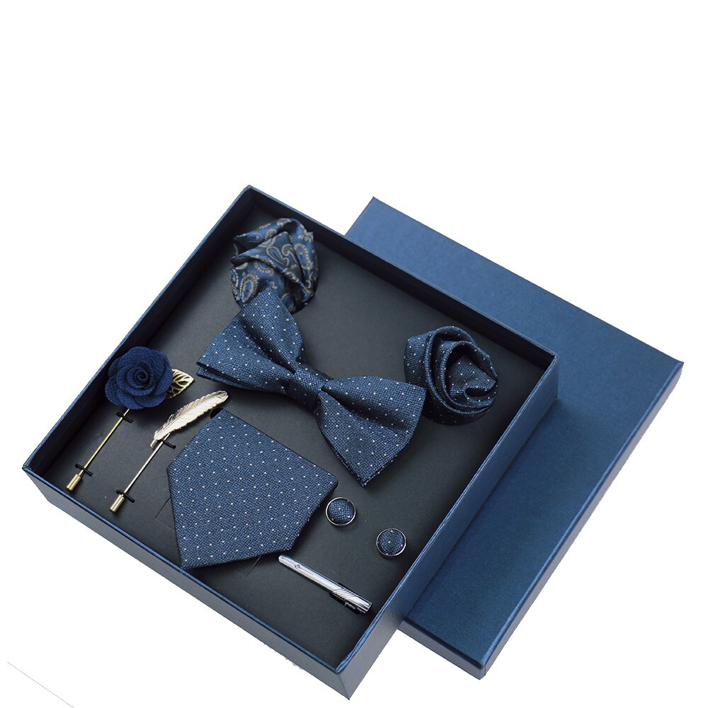 Men's Tie 8cm Necktie Set Formal Wedding Cravat Silk Bowtie Pocket Square Cufflinks Brooch Floral Box Set Gifts