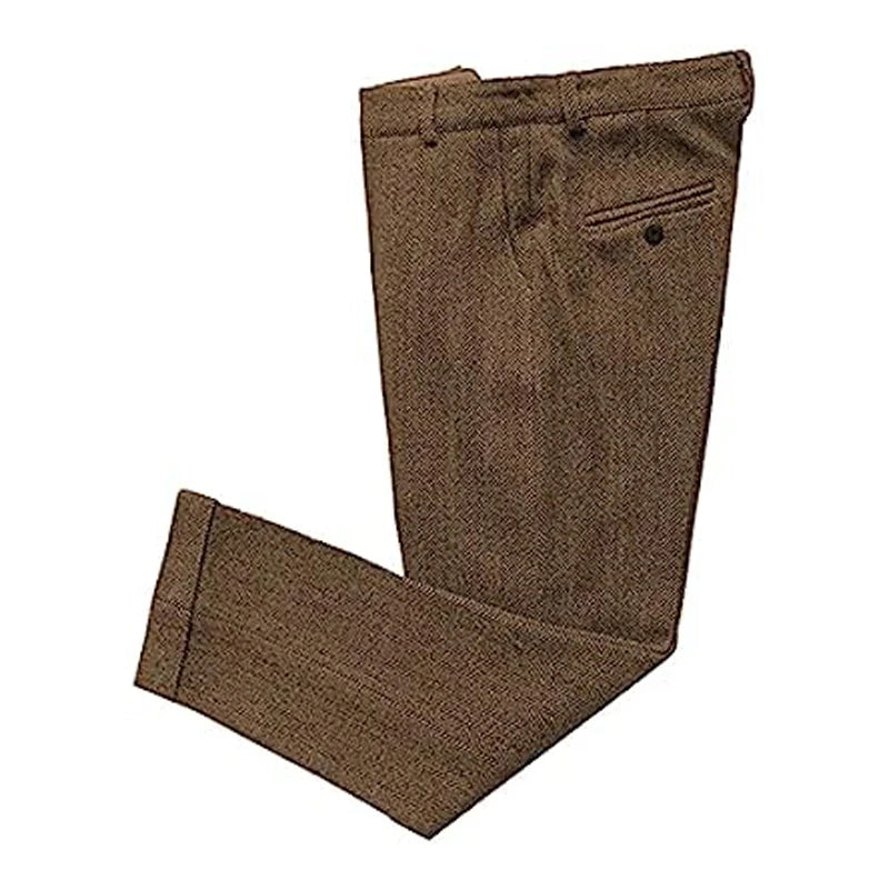 Costume 3 pièces slim fit en tweed à chevrons pour homme, marron, beige, blazer vintage, veste, gilet, pantalon, marié, mariage vintage 