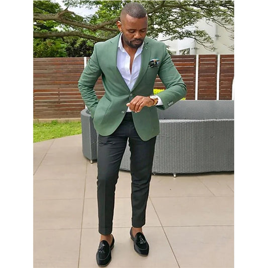 Traje de dos piezas para hombre, con solapa con muesca y dos botones, informal, para baile de graduación, diario, con chaqueta y pantalón 