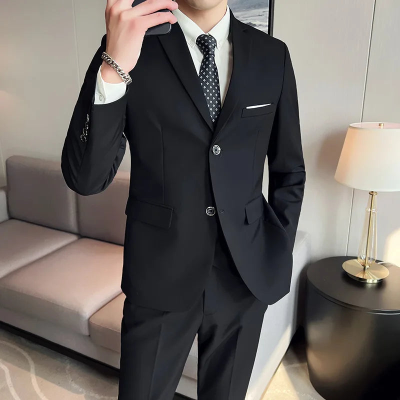 Traje para hombre (traje + chaleco + pantalón), nueva tendencia, corte entallado, informal, de negocios, color liso, estilo británico, para fiesta y boda, conjunto de tres piezas.