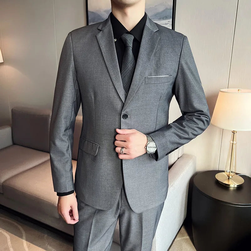 Traje para hombre (traje + chaleco + pantalón), nueva tendencia, corte entallado, informal, de negocios, color liso, estilo británico, para fiesta y boda, conjunto de tres piezas.