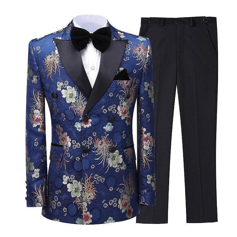 Trajes de hombre Otoño Moda Estampado de flores Estilo británico 2 piezas blazer con pantalones conjunto Vestido de fiesta de boda traje de esmoquin de graduación 