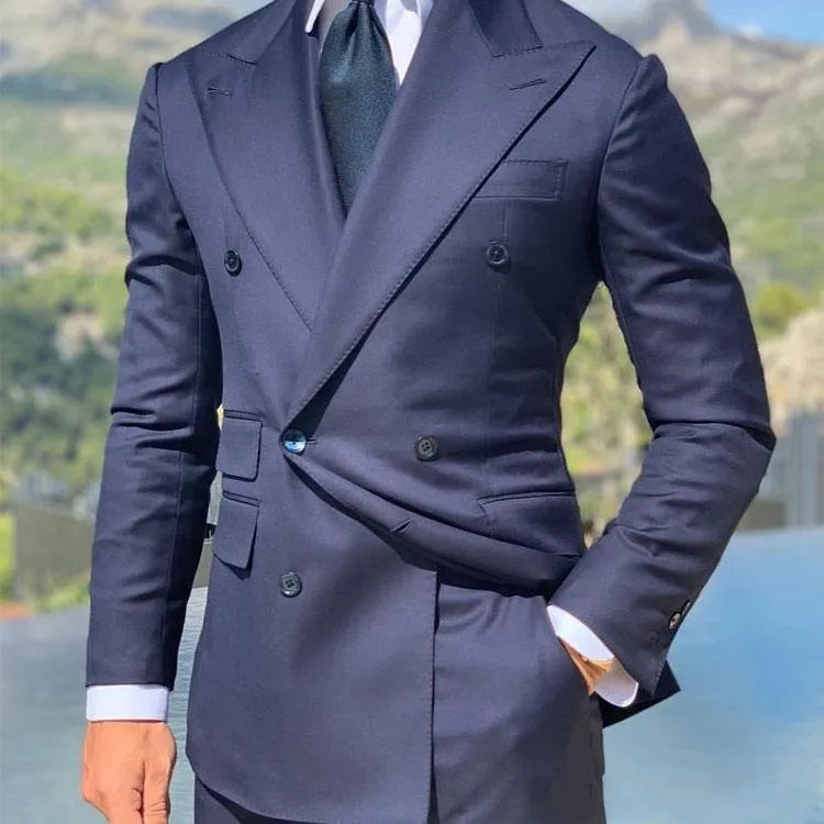 Costume 2 pièces pour homme, costume de mariage, croisé, revers en pointe, coupe slim, smoking, blazer sur mesure, 2 pièces 
