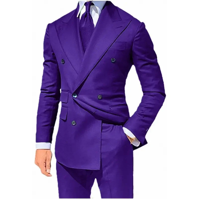 Costume 2 pièces pour homme, costume de mariage, croisé, revers en pointe, coupe slim, smoking, blazer sur mesure, 2 pièces 