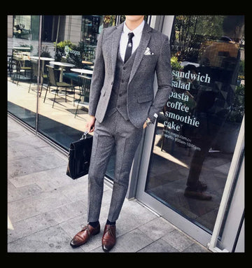 Three Piece Gray Slim Fit Business Suit for Men