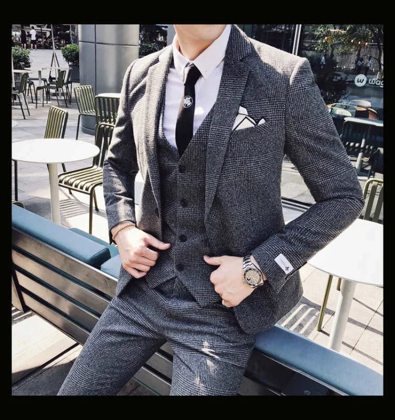 Costume trois pièces gris slim fit pour homme