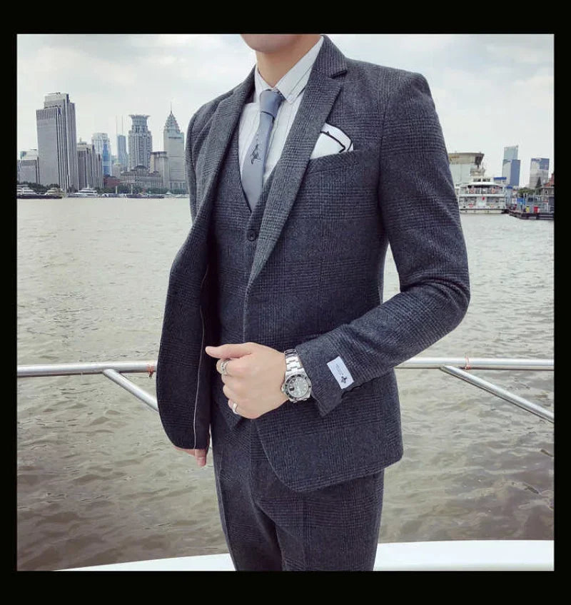 Costume trois pièces gris slim fit pour homme