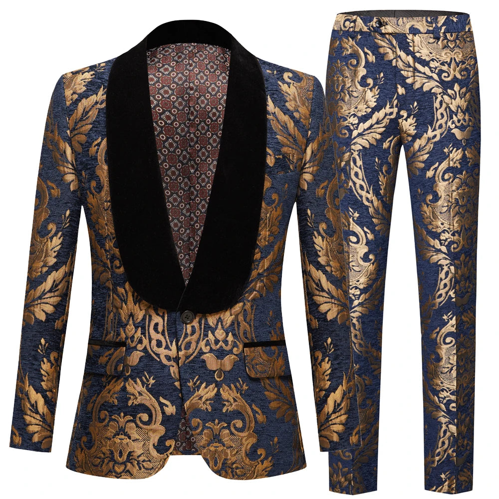 Men Claret Red Suits Groom Wedding Tuxed  Business Prom Dress Tuxedo Floral Blazer Slim Fit Groomsmen Party  Costume Homme