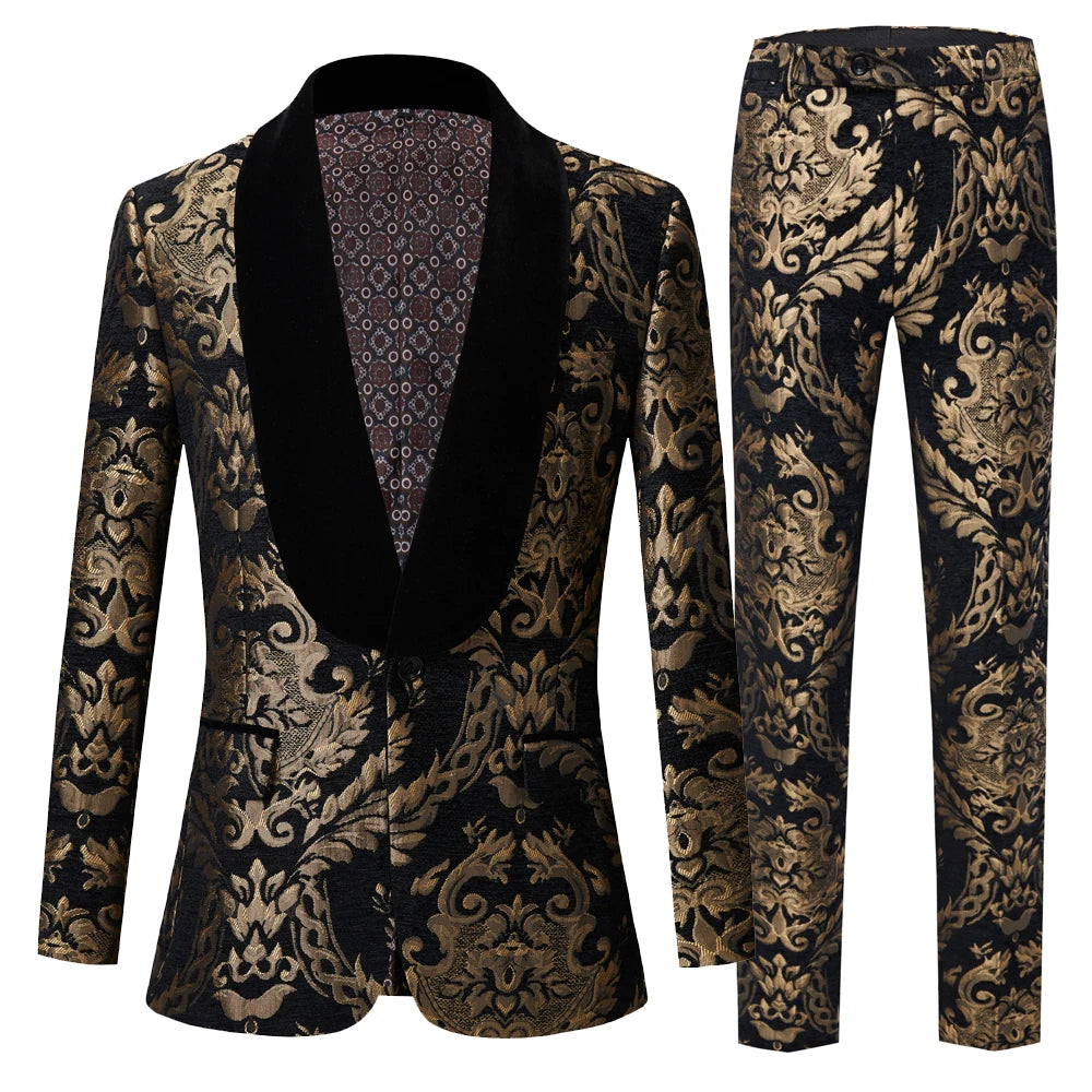 Men Claret Red Suits Groom Wedding Tuxed  Business Prom Dress Tuxedo Floral Blazer Slim Fit Groomsmen Party  Costume Homme