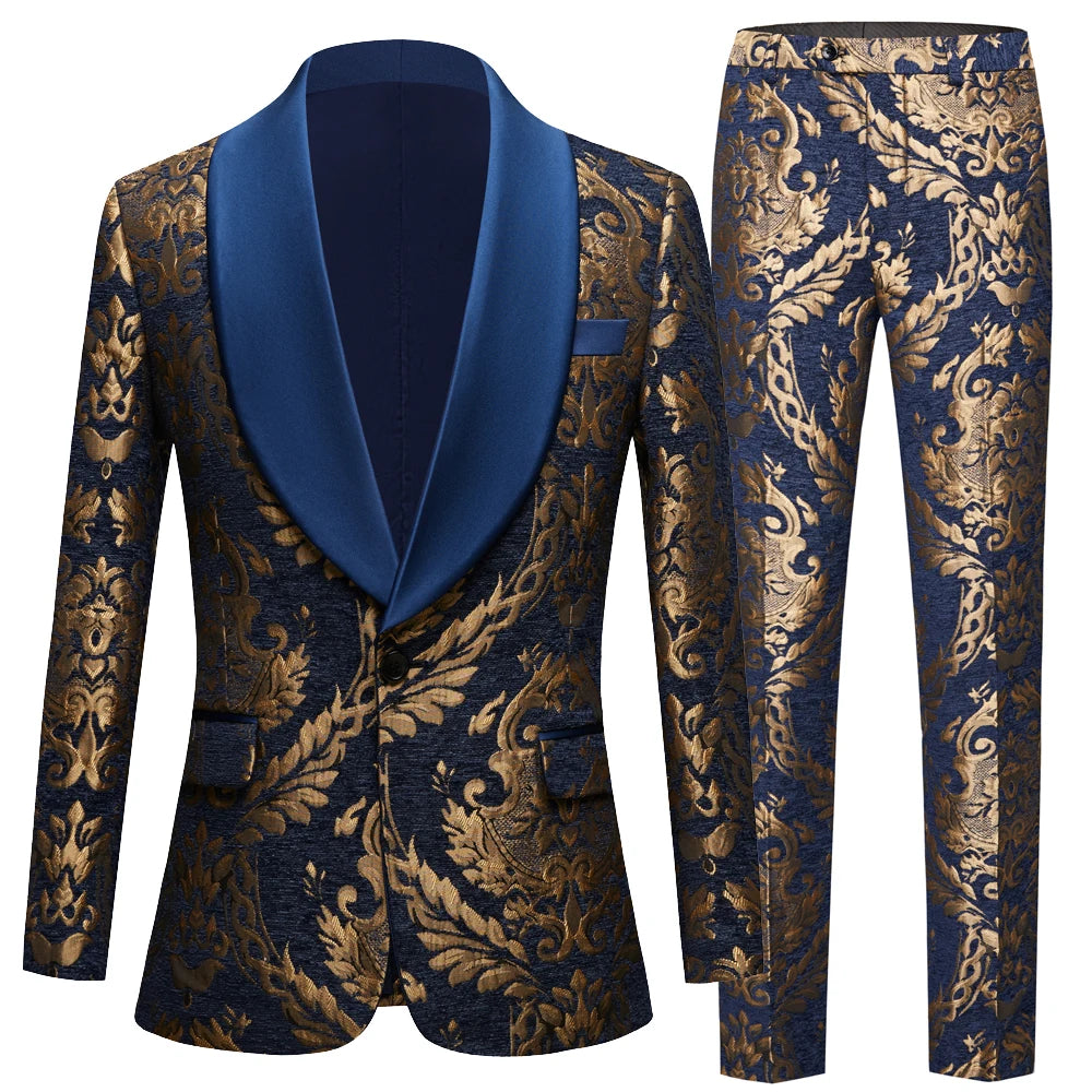 Men Claret Red Suits Groom Wedding Tuxed  Business Prom Dress Tuxedo Floral Blazer Slim Fit Groomsmen Party  Costume Homme
