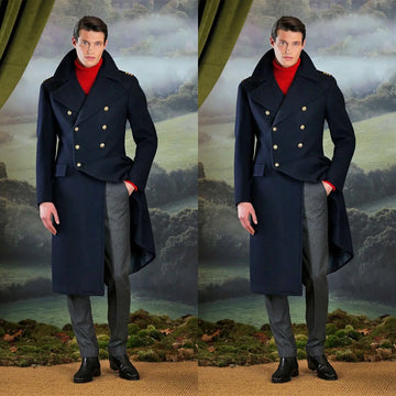 Men Dark Blue Classic Fall Overcoat Long Jacket Heavy Double Breasted Wedding Coat Tuxedos