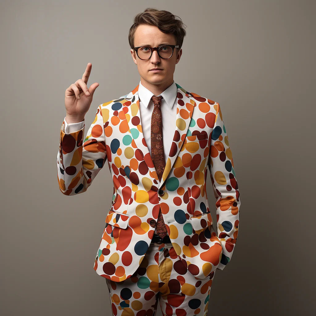Traje formal de lunares multicolor para hombre, traje con estampado digital 3D para fiesta, escenario, brillante, deslumbrante, para actuación, blazer y pantalón.