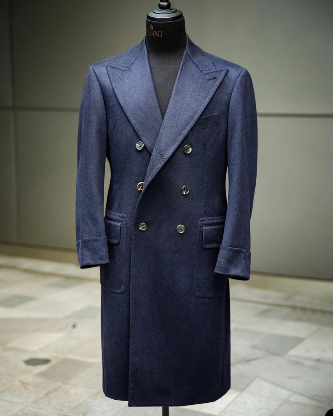 Men Navy Blue Overcoat Woolen Long Jacket Blazer New Year Party Wear Wedding Coat Tuxedos