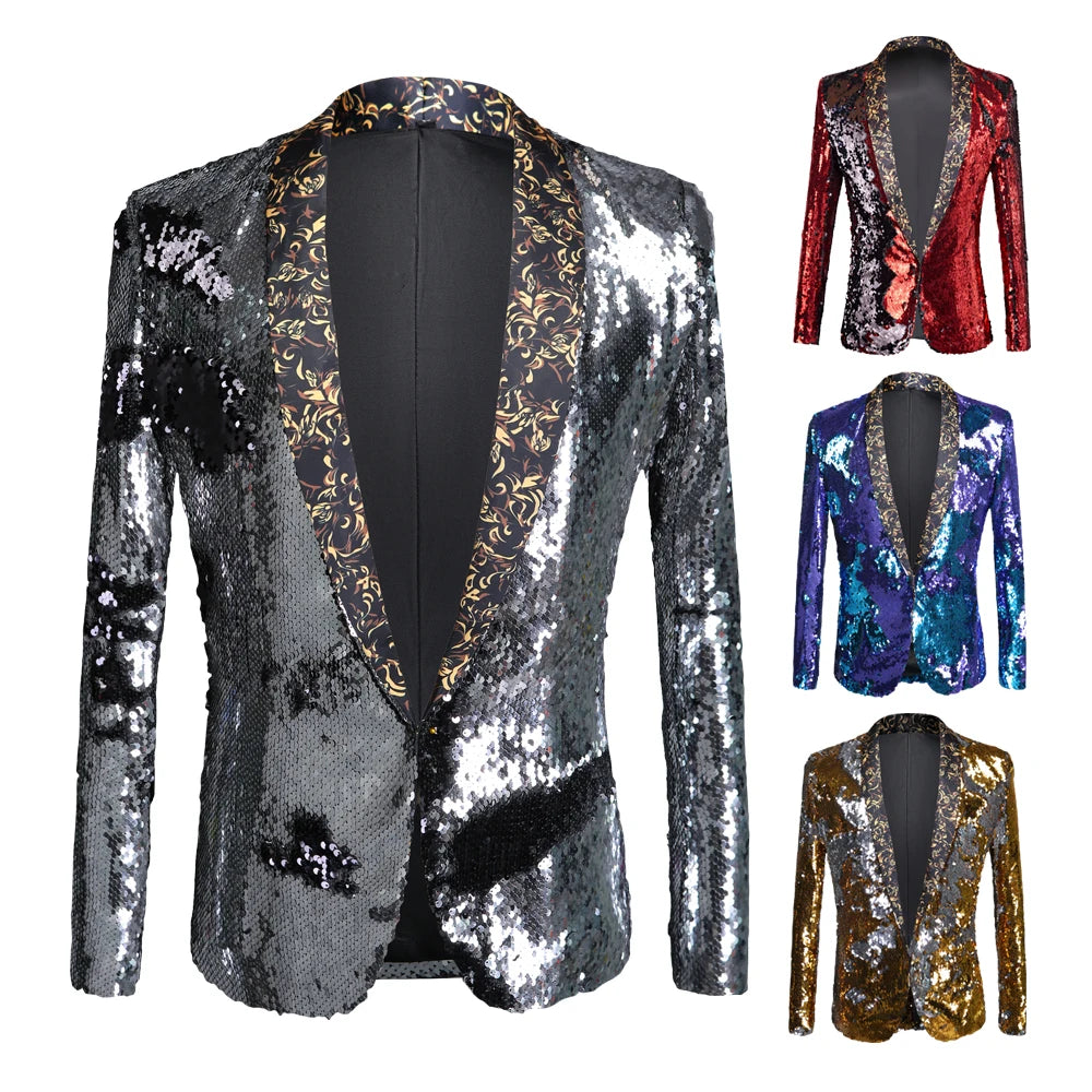 Men Shining Plus Size Handmake Black Blazer DJ Singers Nightclub Costume Stylish Suit Jacket Stage Men's Suits Sequined Jacket