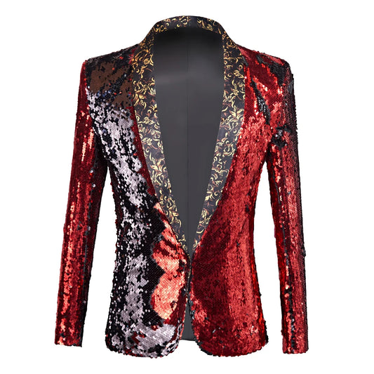 Men Shining Plus Size Handmake Black Blazer DJ Singers Nightclub Costume Stylish Suit Jacket Stage Men's Suits Sequined Jacket