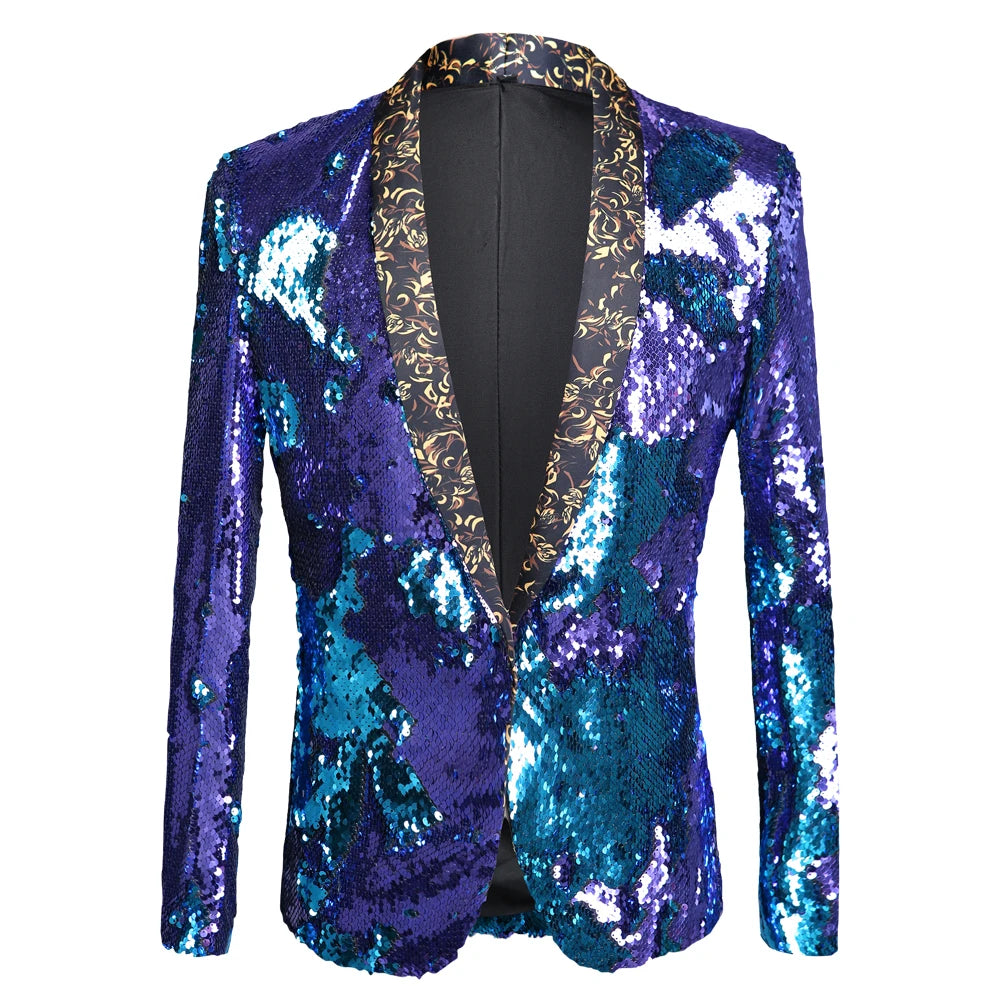 Men Shining Plus Size Handmake Black Blazer DJ Singers Nightclub Costume Stylish Suit Jacket Stage Men's Suits Sequined Jacket
