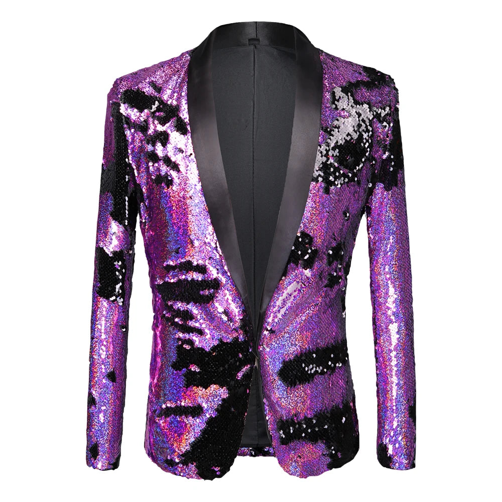 Men Shining Plus Size Handmake Black Blazer DJ Singers Nightclub Costume Stylish Suit Jacket Stage Men's Suits Sequined Jacket