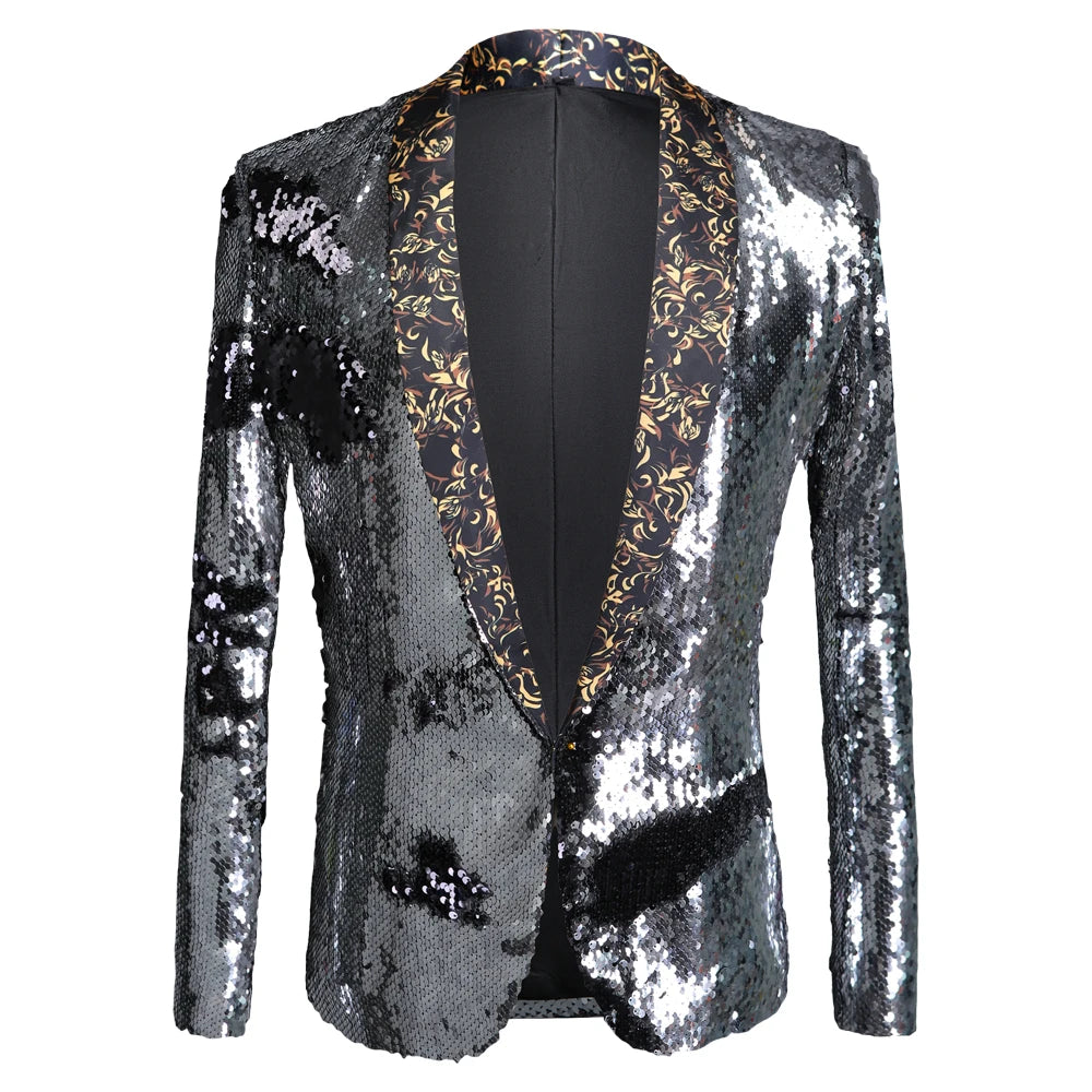 Men Shining Plus Size Handmake Black Blazer DJ Singers Nightclub Costume Stylish Suit Jacket Stage Men's Suits Sequined Jacket