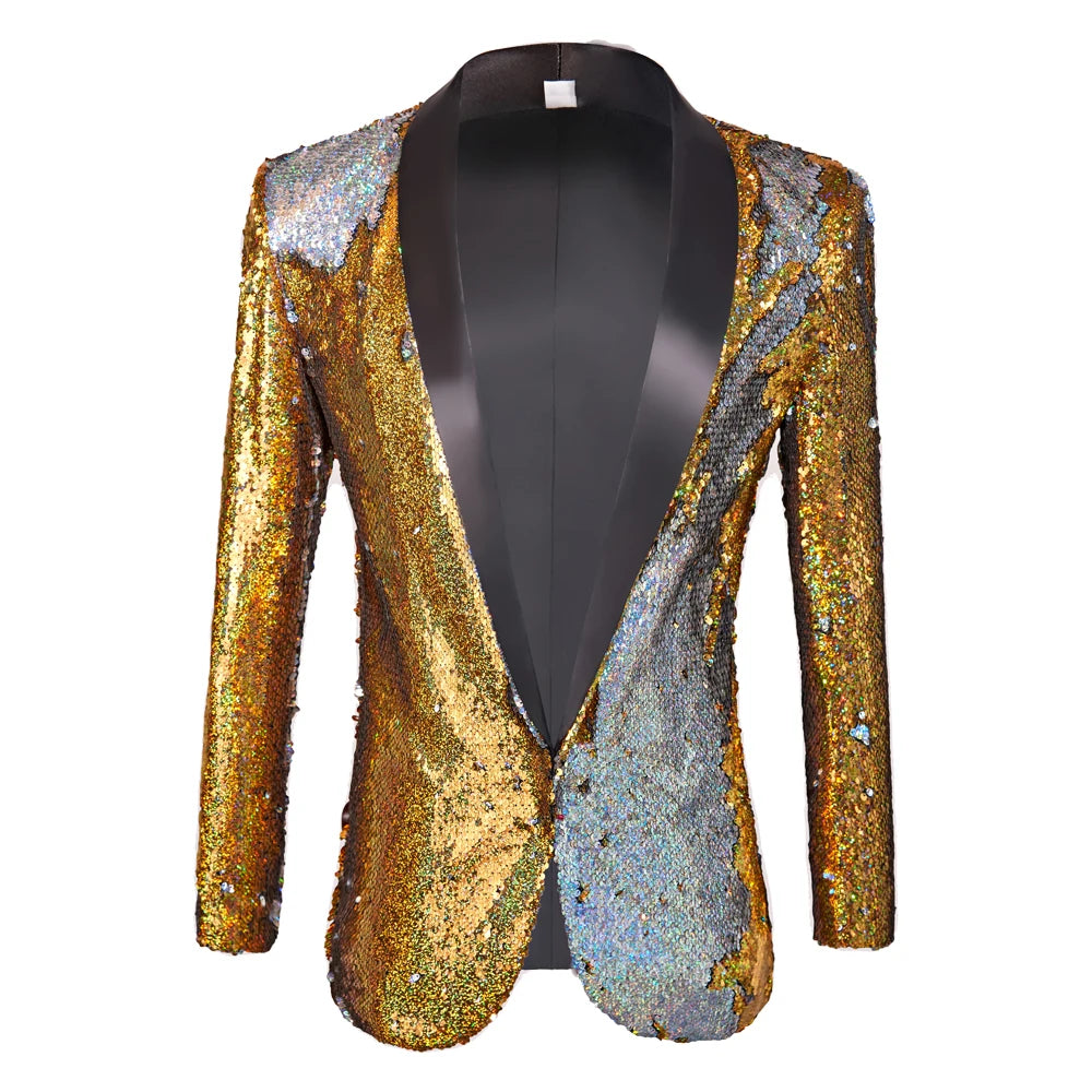 Men Shining Plus Size Handmake Black Blazer DJ Singers Nightclub Costume Stylish Suit Jacket Stage Men's Suits Sequined Jacket