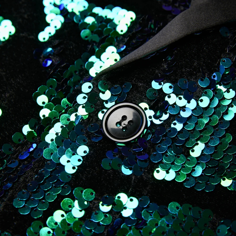 Costume de smoking à paillettes vert brillant pour homme, blazer, col châle, veste de costume, soirée, dîner, mariage, bal, chanteur 