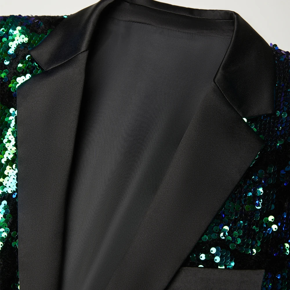 Costume de smoking à paillettes vert brillant pour homme, blazer, col châle, veste de costume, soirée, dîner, mariage, bal, chanteur 