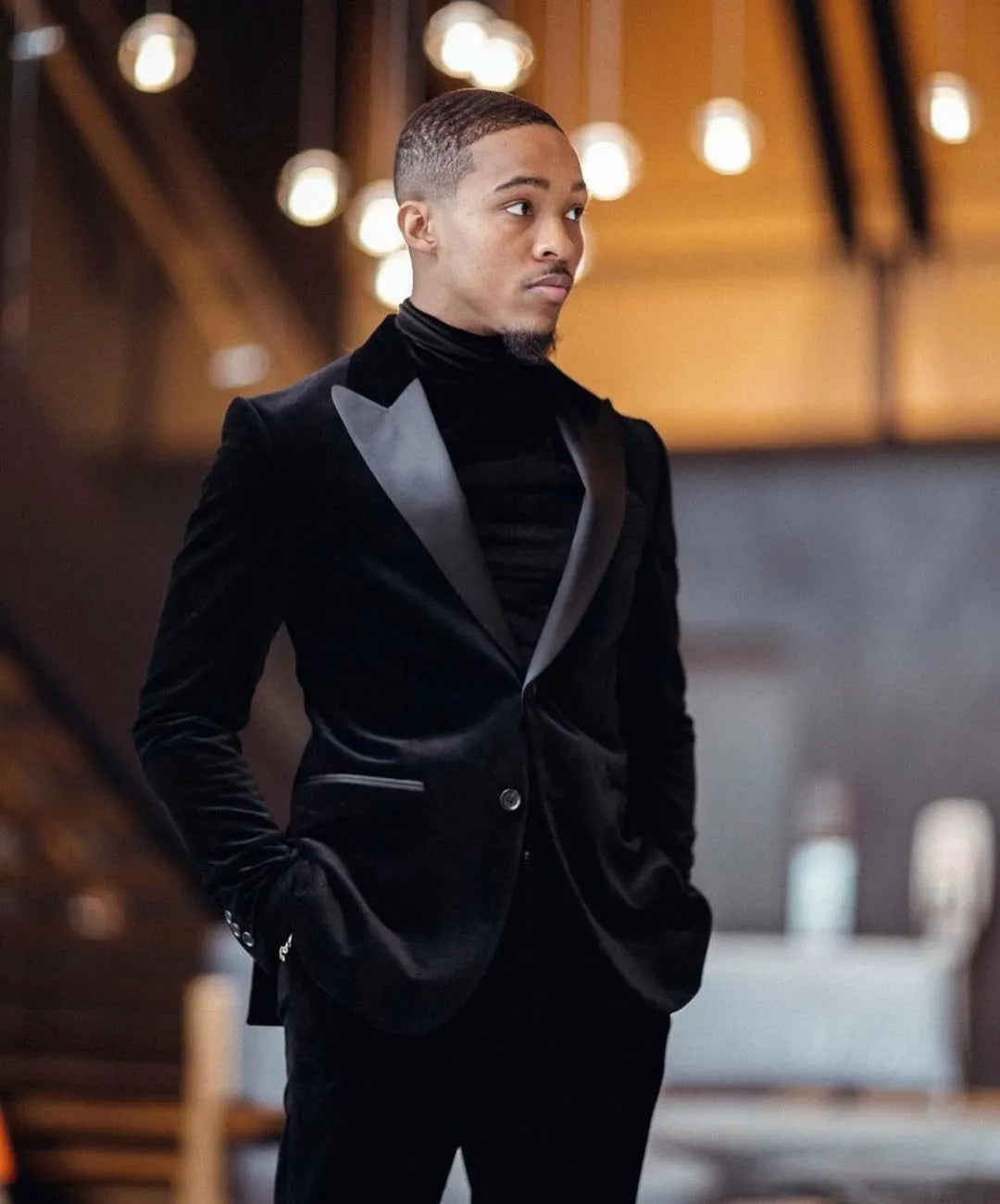 Traje de hombre, conjunto de blazer de terciopelo negro, corte entallado, para padrinos de boda, vestido de graduación, cena, esmoquin, diseños de moda, 2 piezas (abrigo + pantalón) 