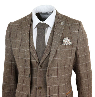 Men Suits Costume Check Herringbone Tweed Suit Peaky Blinders Suit 3 Piece Authentic 1920s Tailored Fit Vintage Wedding Tuxedos