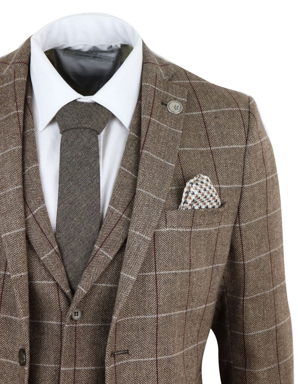 Men Suits Costume Check Herringbone Tweed Suit Peaky Blinders Suit 3 Piece Authentic 1920s Tailored Fit Vintage Wedding Tuxedos