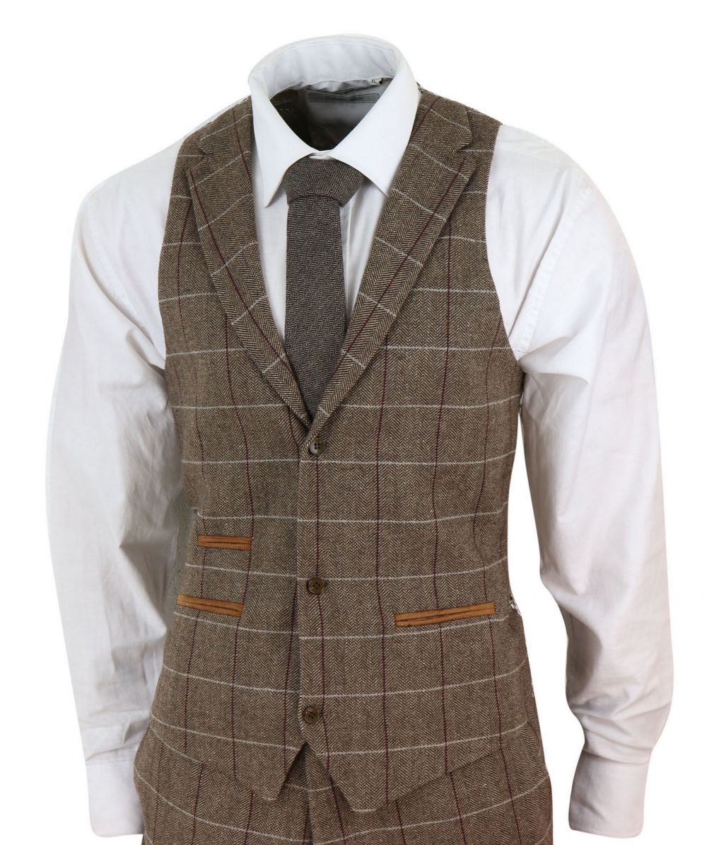 Men Suits Costume Check Herringbone Tweed Suit Peaky Blinders Suit 3 Piece Authentic 1920s Tailored Fit Vintage Wedding Tuxedos