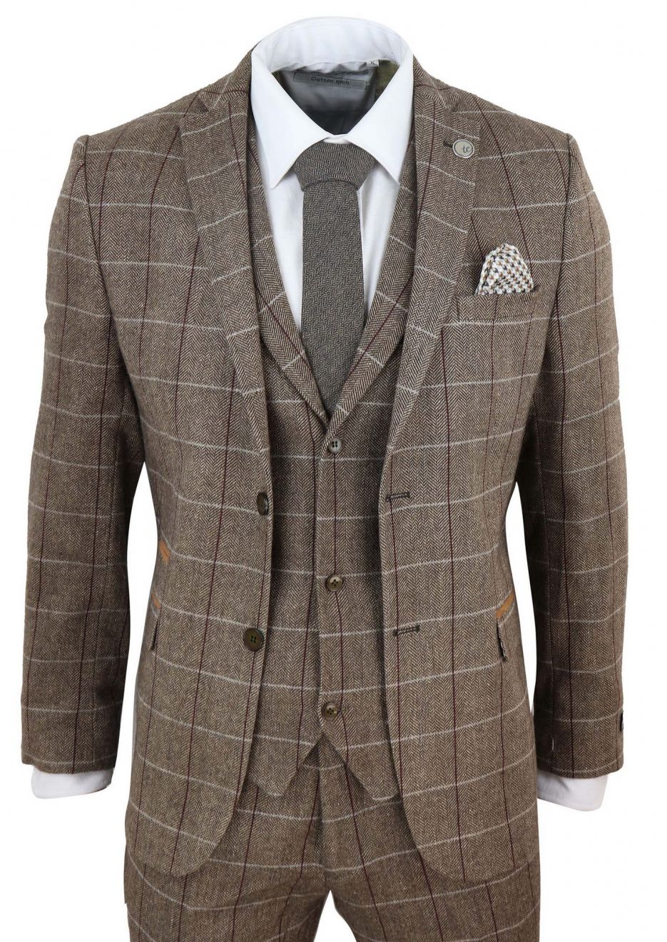 Men Suits Costume Check Herringbone Tweed Suit Peaky Blinders Suit 3 Piece Authentic 1920s Tailored Fit Vintage Wedding Tuxedos