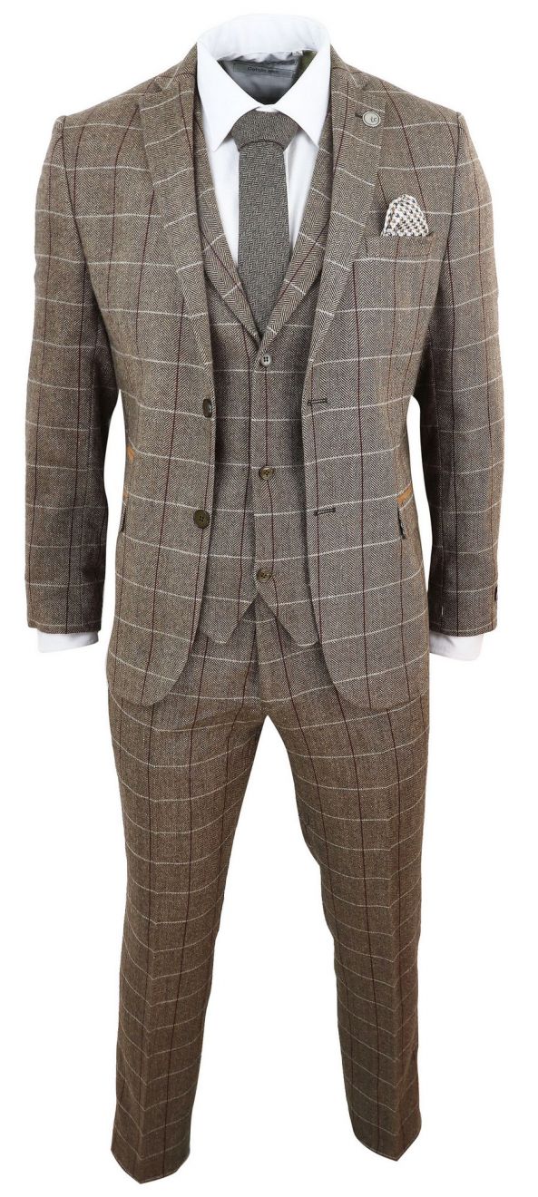 Men Suits Costume Check Herringbone Tweed Suit Peaky Blinders Suit 3 Piece Authentic 1920s Tailored Fit Vintage Wedding Tuxedos