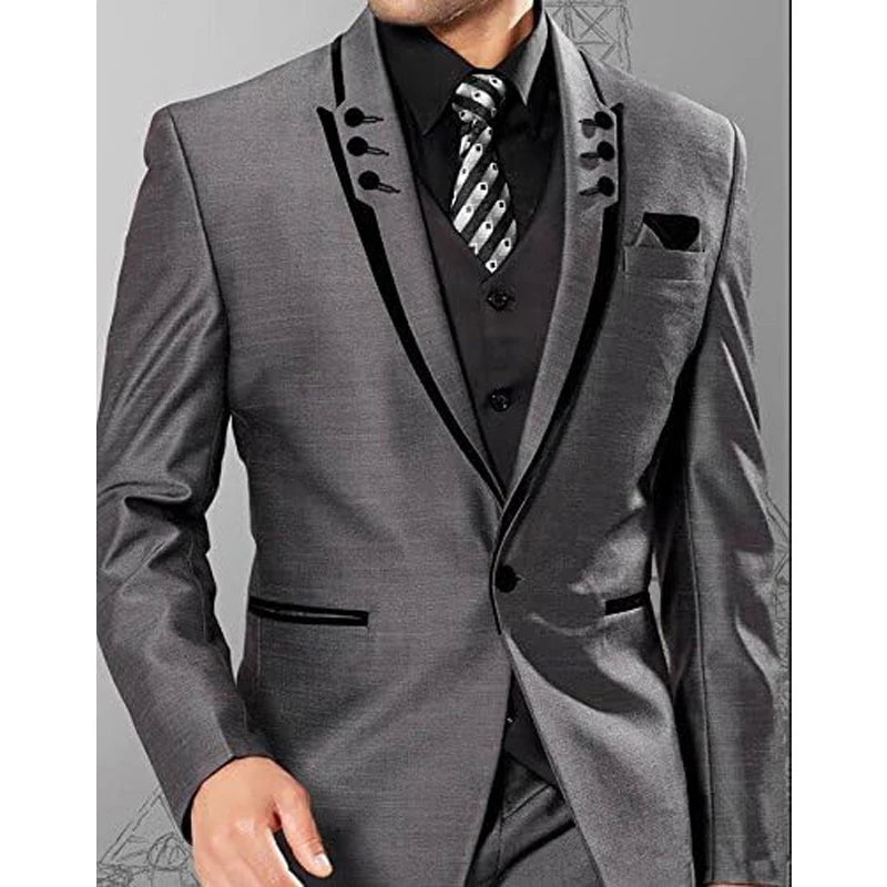 Men's Slim Fit 3-Piece Formal Tuxedo Suit Set for Bridegroom, Wedding & Party (Blazer, Vest, Pants)