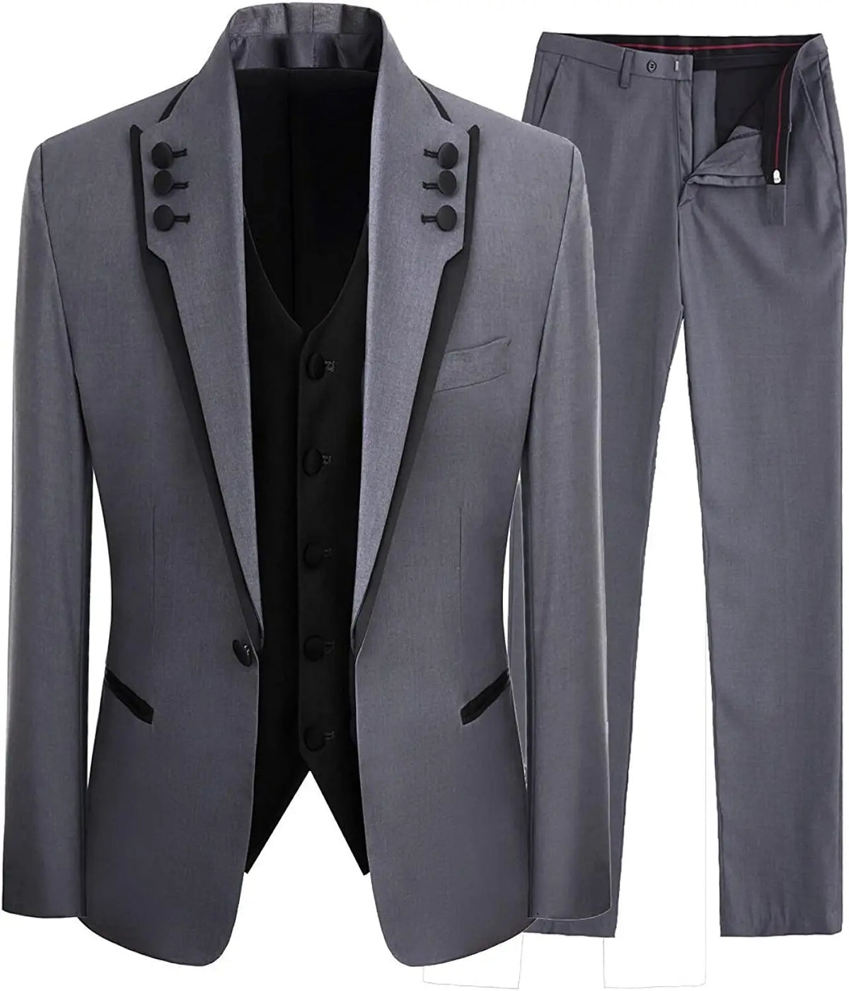 Men's Slim Fit 3-Piece Formal Tuxedo Suit Set for Bridegroom, Wedding & Party (Blazer, Vest, Pants)