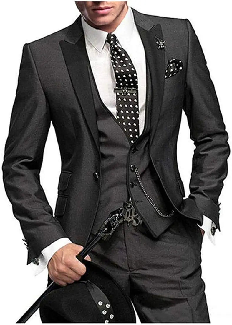 Men's Slim Fit 3-Piece Formal Tuxedo Suit Set for Bridegroom, Wedding & Party (Blazer, Vest, Pants)
