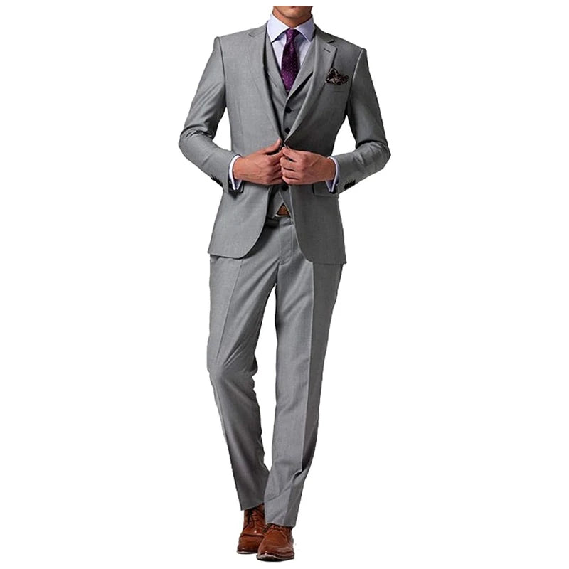Men's Slim Fit 3-Piece Formal Tuxedo Suit Set for Bridegroom, Wedding & Party (Blazer, Vest, Pants)